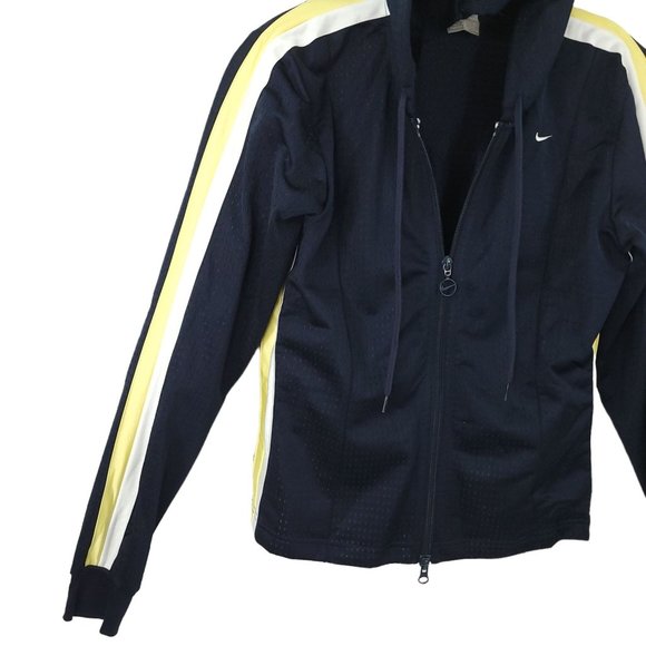 Nike Hooded Mesh Full Zip Athletic Track Jacket Size S Navy Blue White Yellow - Picture 11 of 16